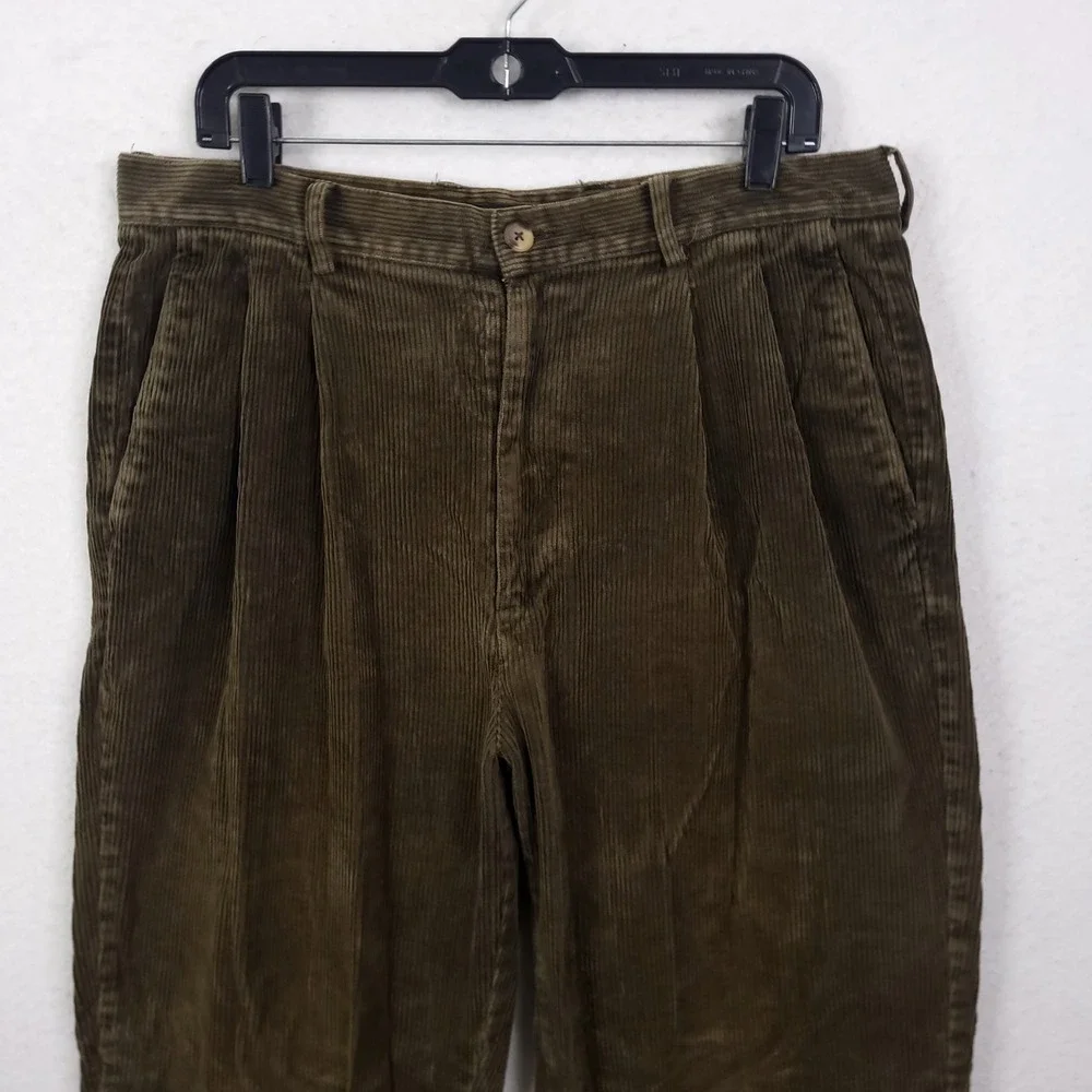 Gap Corduroy Pants Mens Relaxed Fit Pleated Olive 36x34 Fit 34x32 cuffed